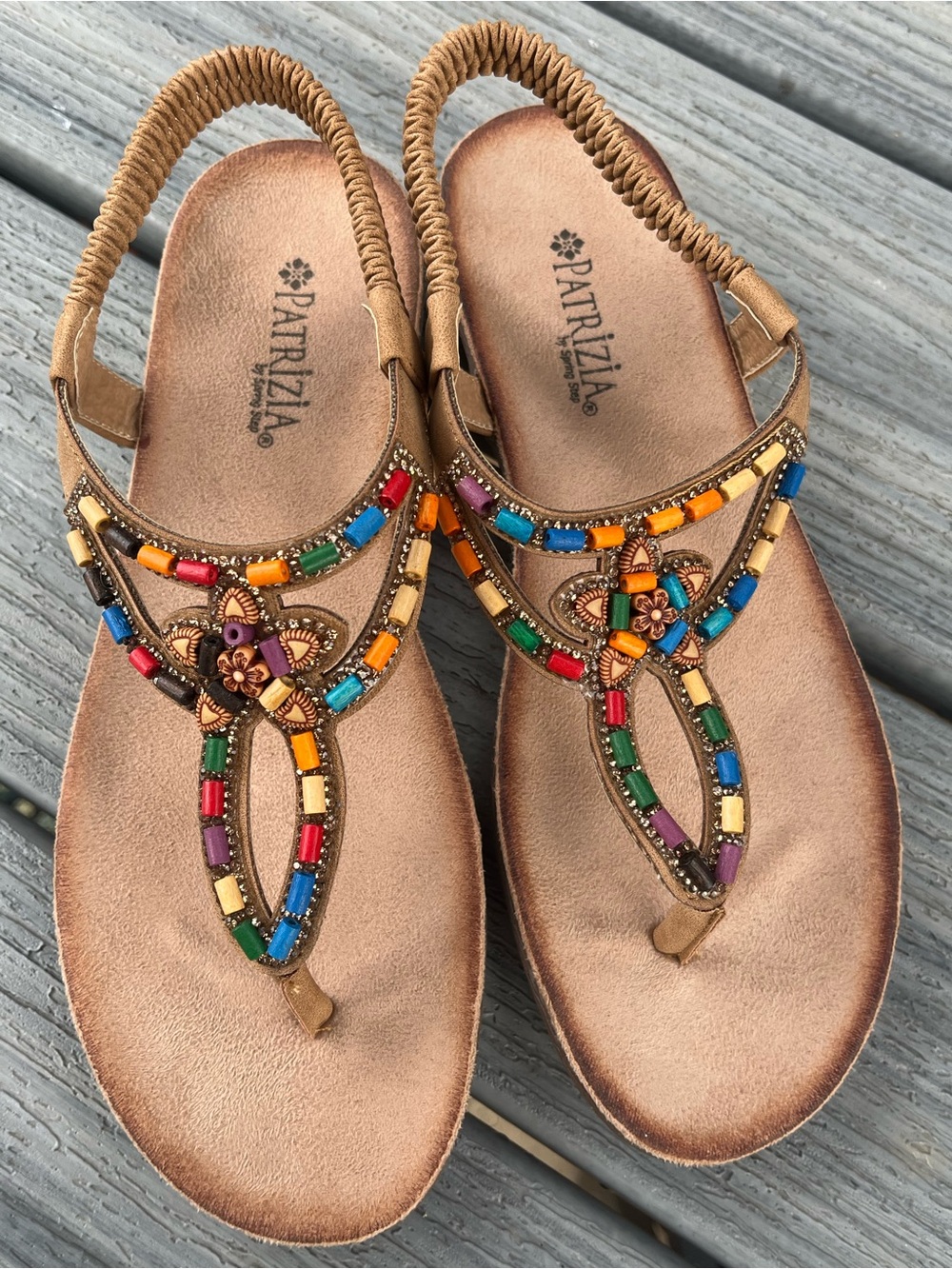 Aritzia Tan Multi-Bead T-Strap Sandals Size 8 New